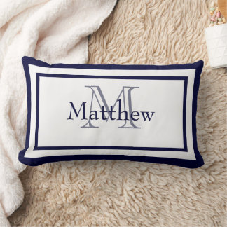Blaue und weiße Monogramm Name Keepake Pillow Lendenkissen