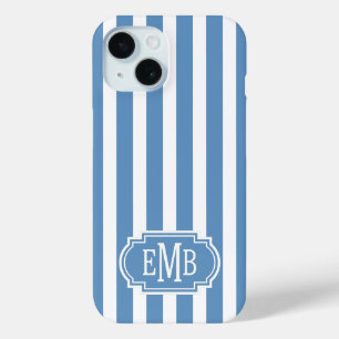 Blaue und weiße monogrammierte Streifen Case-Mate iPhone Hülle