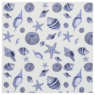 Blaue und weiße Muscheln Stoff