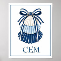 Blaue und weiße Muscheln und Bänder Monogramm
