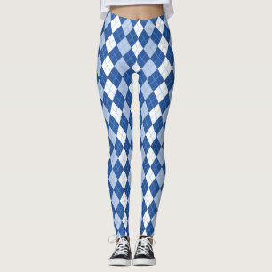 Blaue und weiße Nahtlose Raute Leggings