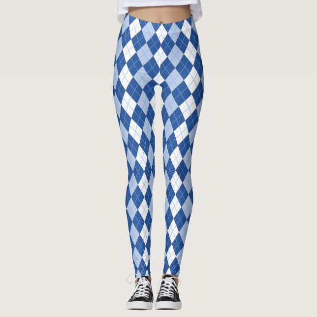 Blaue und weiße Nahtlose Raute Leggings (Vorderseite)