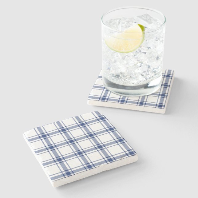 Blaue und weiße Nautikplaid Steinuntersetzer (Seitenansicht)
