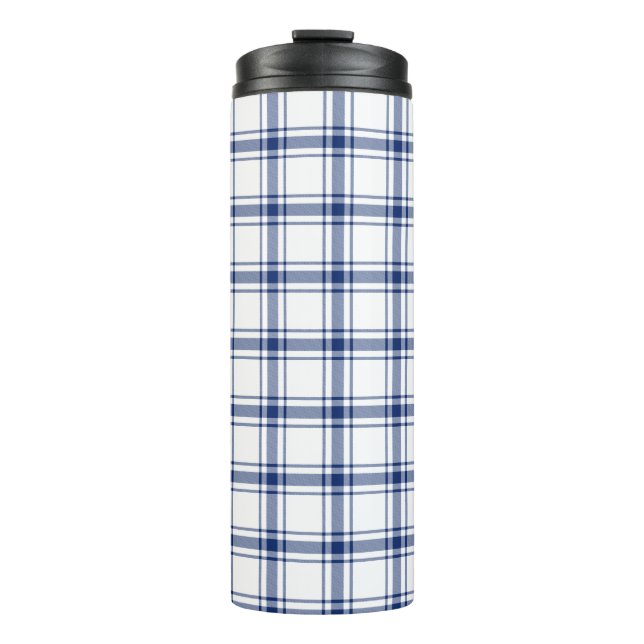 Blaue und weiße Nautikplaid Thermosbecher (Vorderseite)