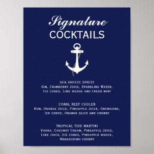 Blaue und weiße nautische Hochzeits-Signature-Cock Poster