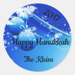 Blaue und weiße Ornamente, Schneeflocken, Kieferng Runder Aufkleber