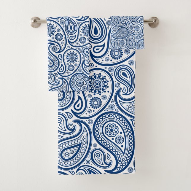 Blaue und weiße Paisley Muster Badhandtuch Set (Insitu)