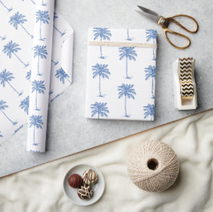 Blaue und weiße Palm-Palmetto-Palme Geschenkpapier