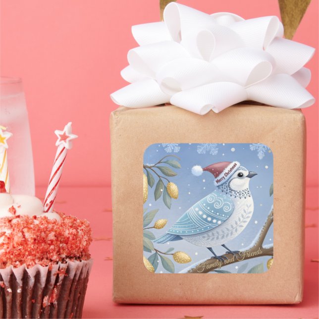 Blaue und weiße Partridge in einem Birnbaumaufkleb Quadratischer Aufkleber (Party)