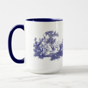 Blaue und weiße pastorale Hirten-Vignetten im Vint Tasse