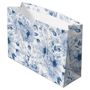Blaue und weiße Peonys und Blüten Wasserfarbe Große Geschenktüte