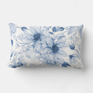 Blaue und weiße Peonys und Blüten Wasserfarbe Lendenkissen