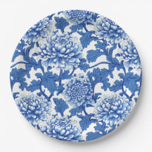 Blaue und weiße Pfingstrose Chinoiserie Blumenmust