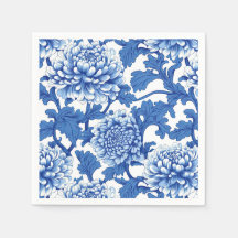 Blaue und weiße Pfingstrose Chinoiserie Blumenmust