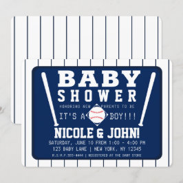 Blaue und weiße Pinstripes Baseball Babydusche Einladung