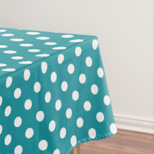 Blaue und weiße polks Punkttischdecke des Tischdecke