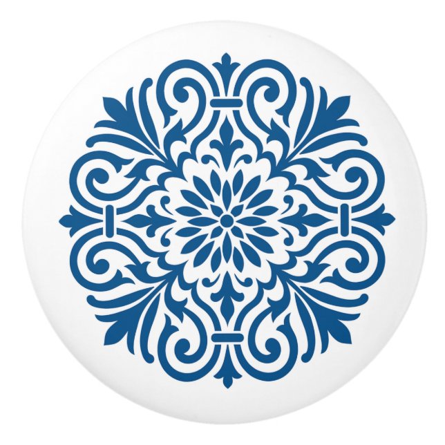 Blaue und weiße portugiesische Azulejo Style Keram Keramikknauf (Vorderseite)