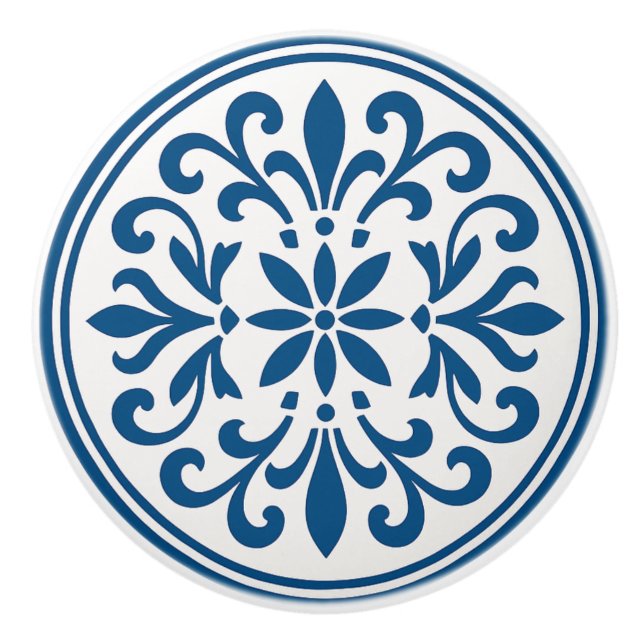 Blaue und weiße portugiesische Azulejo Style Keram Keramikknauf (Vorderseite)