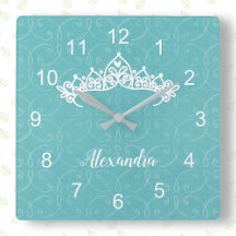 Blaue und weiße Prinzessin Tiara Wall Uhr