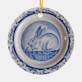 Blaue und weiße Rabbit-Töpfereien, "Dedham Blue" Keramikornament