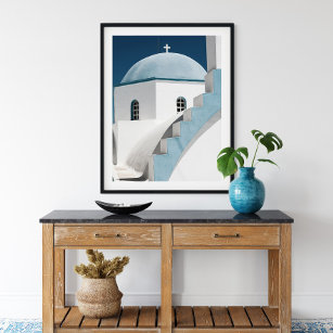 Blaue und weiße Reise Santorini Kirche Oia Poster