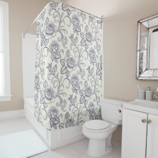 Blaue und weiße Rosen Blumenland Duschvorhang