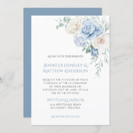 Blaue und weiße Rosen, Hochzeitseinladung von Peon Einladung