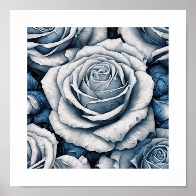 Blaue und weiße Rosenplakate Poster (Vorne)