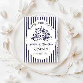 Blaue und weiße Rustikale Hochzeit Save The Date