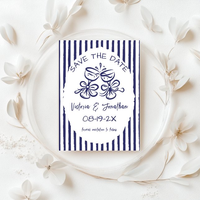 Blaue und weiße Rustikale Hochzeit Save The Date (Von Creator hochgeladen)