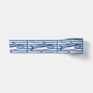 Blaue und weiße Sardinen Streifen Satinband