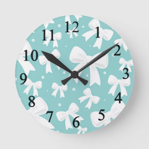 Blaue und Weiße Schleifen Kokette Runde Wanduhr
