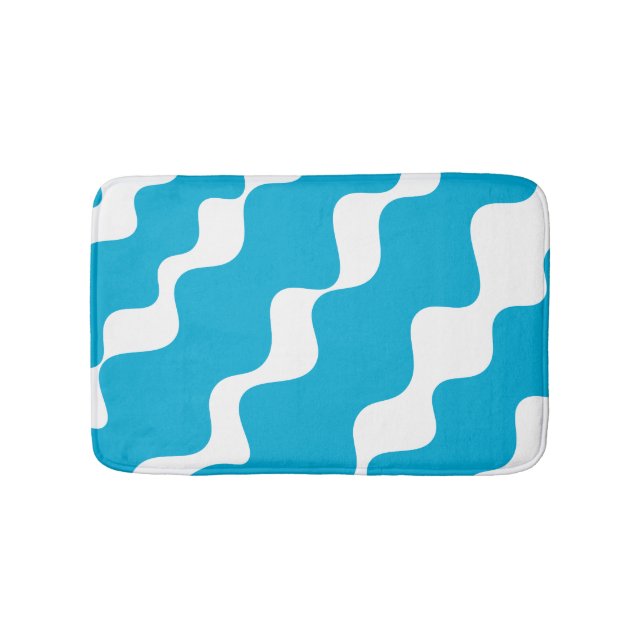 Blaue und weiße Schleuderwellen Badematte (Vorderseite)