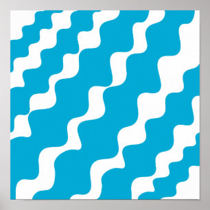 Blaue und weiße Schleuderwellen Poster