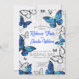 Blaue und weiße Schmetterlinge Morpho Monarch Einladung