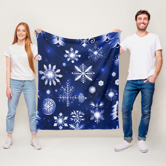 Blaue und weiße Schneeflocke Fleecedecke (Beispiel)