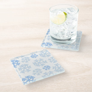 Blaue und weiße Schneeflocke Glasuntersetzer