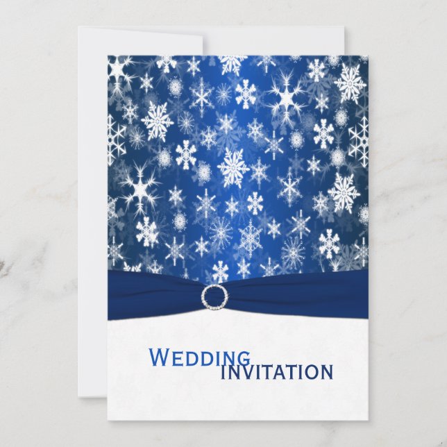 Blaue und weiße Schneeflocken Einladung Hochzeit (Vorderseite)