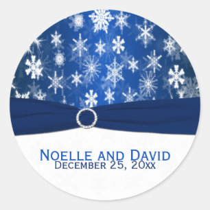 Blaue und weiße Schneeflocken Hochzeitsticker Runder Aufkleber