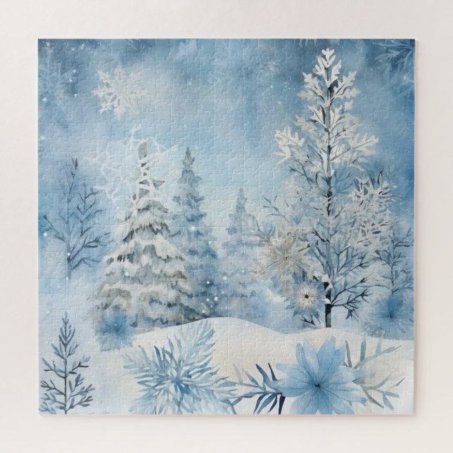 Blaue und weiße Schneeflocken im Winterschnee Puzzle (Horizontal)