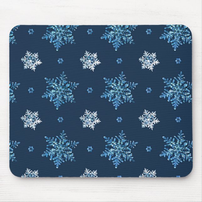 Blaue und weiße Schneeflocken Mousepad (Vorne)
