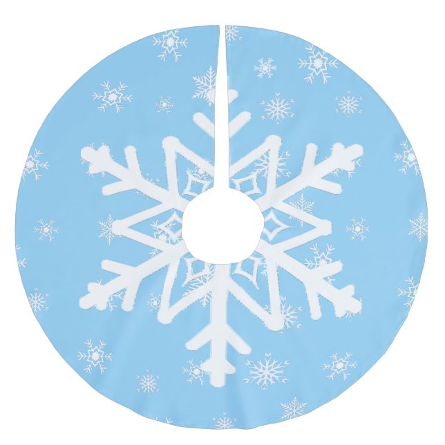 Blaue und weiße Schneeflocken Weihnachtsbaumrock Polyester Weihnachtsbaumdecke (Vorderseite)