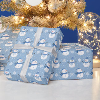 Blaue und weiße Schneemänner Geschenkpapier