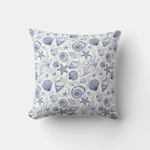 Blaue und weiße Seashell-Starfish-Pillow nautisch Kissen