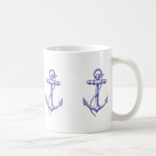 Blaue und weiße Seekaffeetasse mit Ankern Kaffeetasse