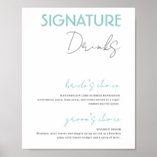 Blaue und weiße Signatur Drinks Hochzeitsposter Ba Poster