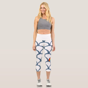 Blaue und weiße Skizze Scallop Muster & Regenbogen Capri Leggings