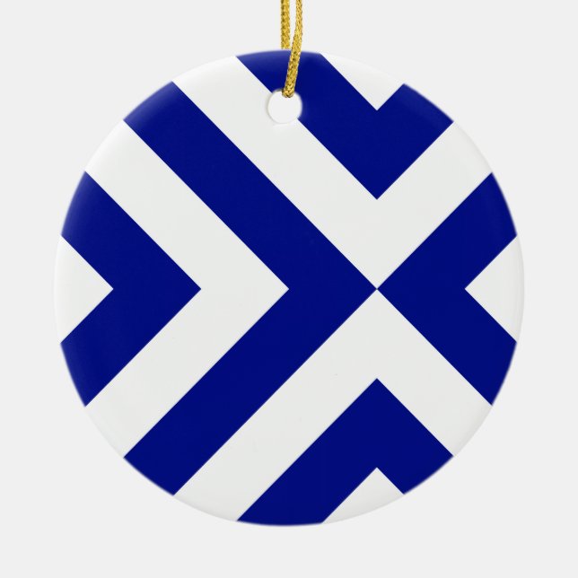 Blaue und weiße Sparren Keramik Ornament (Vorne)