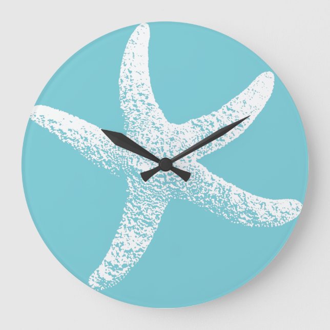 Blaue und weiße Starfish-Uhr Große Wanduhr (Vorderseite)