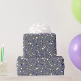 Blaue und weiße Sterne auf Grau Geschenkpapier